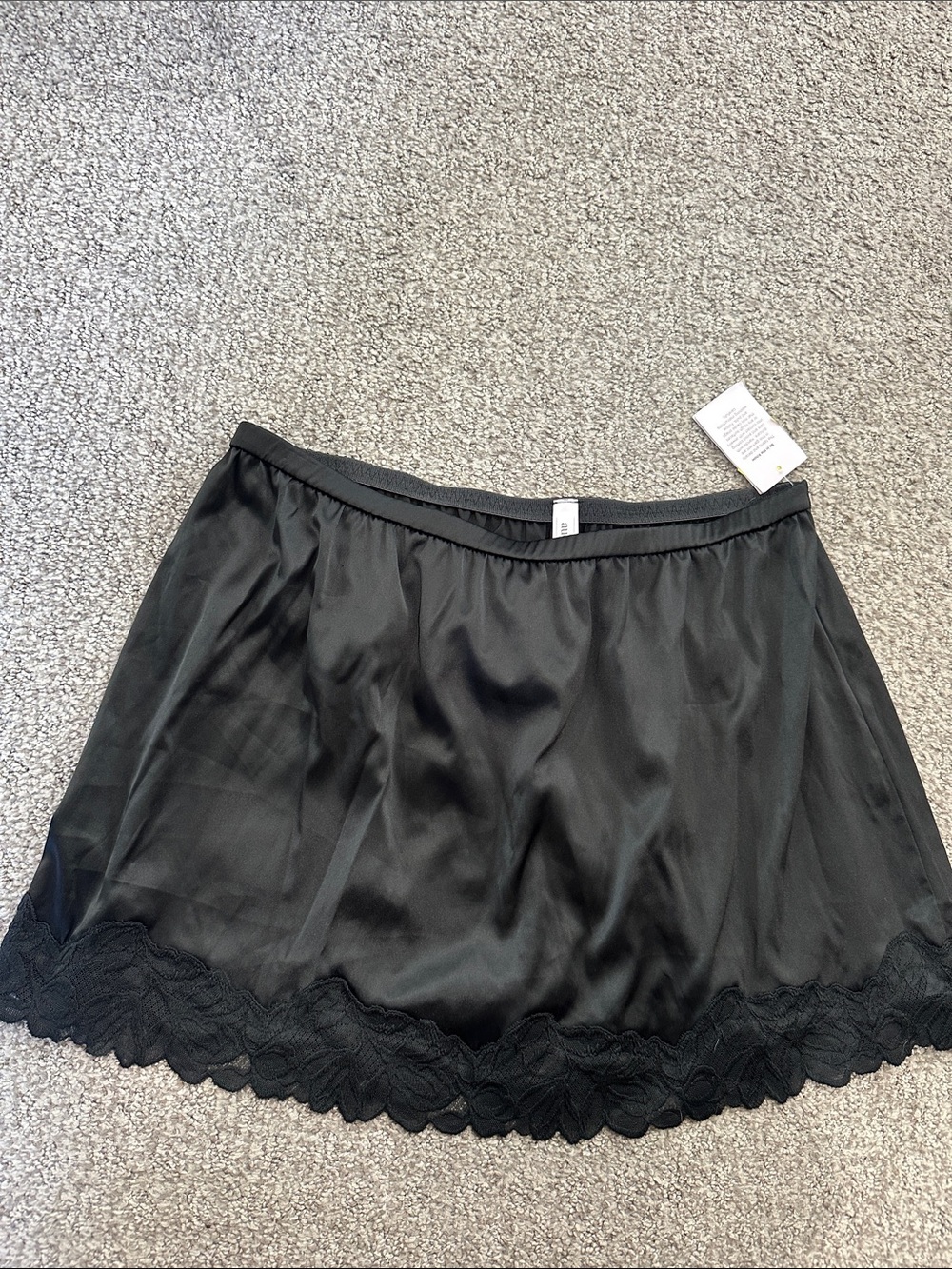 Auden Black Satin Lace-Hem Half Slip